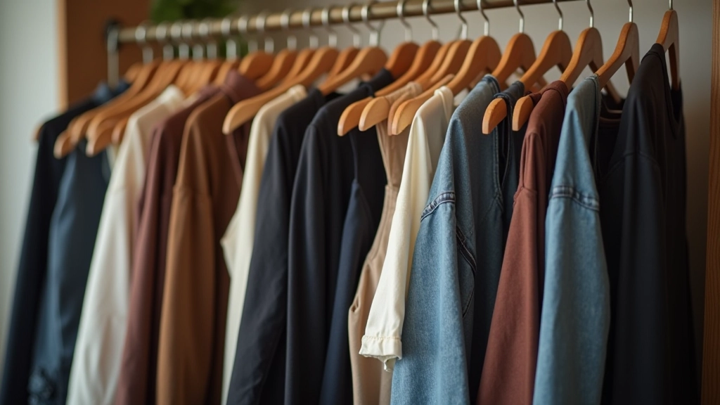 Kvalitní second-hand oblečení na věšácích v elegantním obchodě