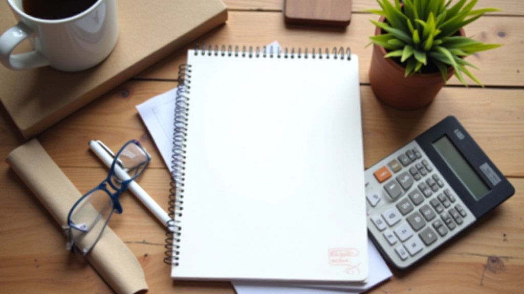 Poznámkový blok s rozpočtem na oblečení a kalkulačkou na dřevěném stole