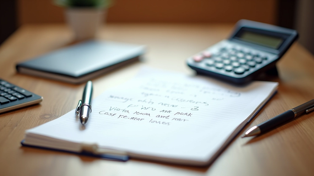 Poznámkový blok s výpočty ceny za nošení a kalkulačka