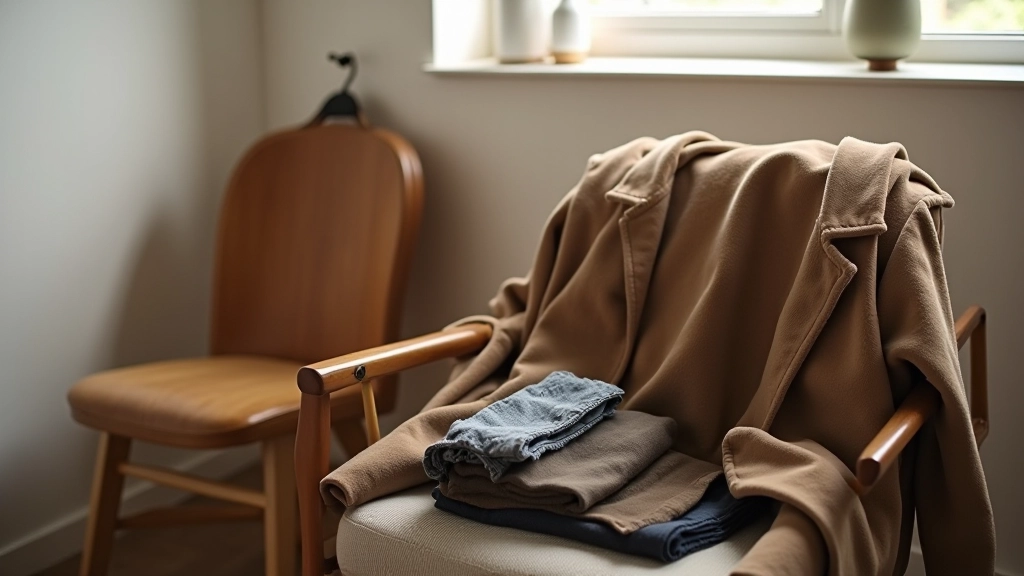 Sezónní plánování oblečení — přechodový kabát na židli