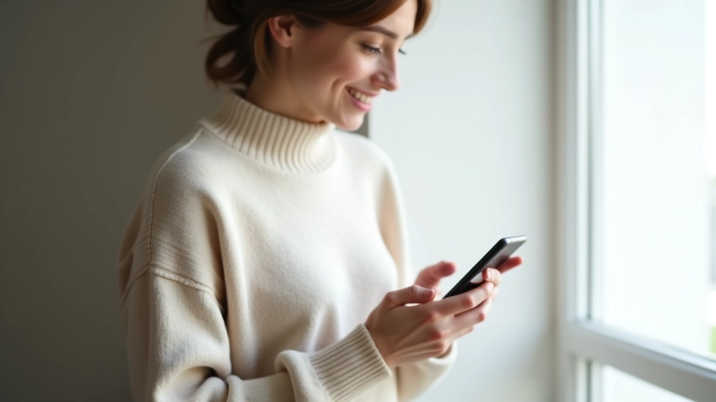 Smartphone se zvětšeným zobrazením aplikace pro second-hand nákupy, ženská ruka držící telefon
