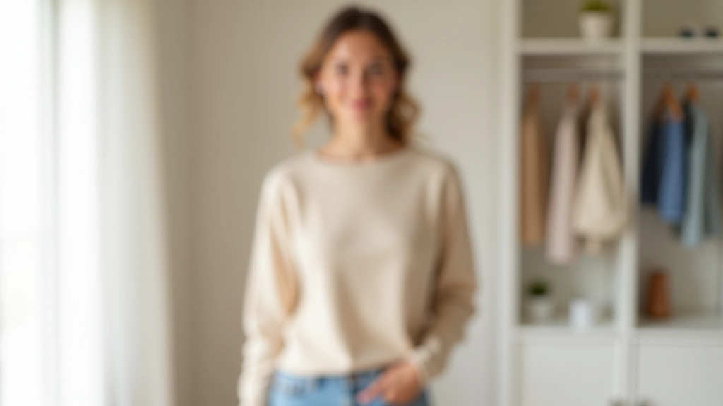 Skříň s organizovanými kousky oblečení v neutrálních barvách, přehledně seřazené na věšácích